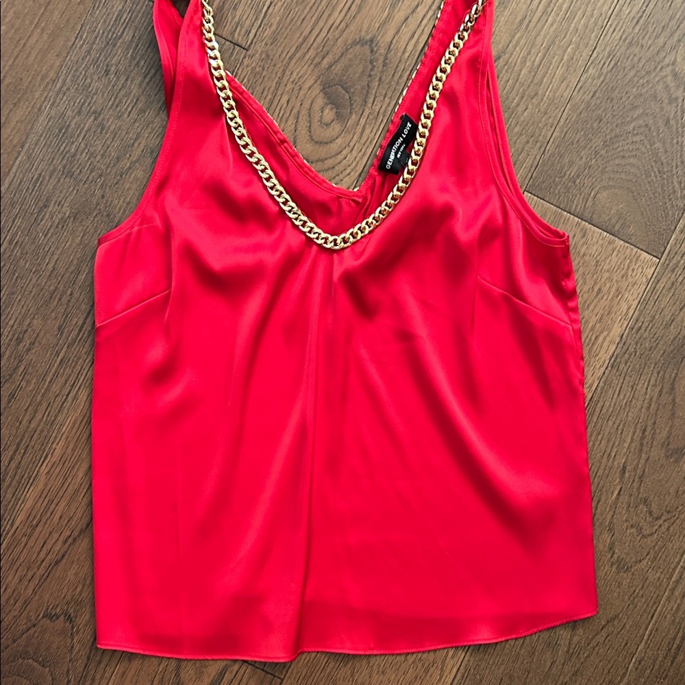 Generation Love Red Camisole with Gold Chain Accent
